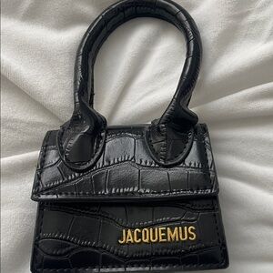 Jacquemus Black Croc-Effect Bag with Gold Logo